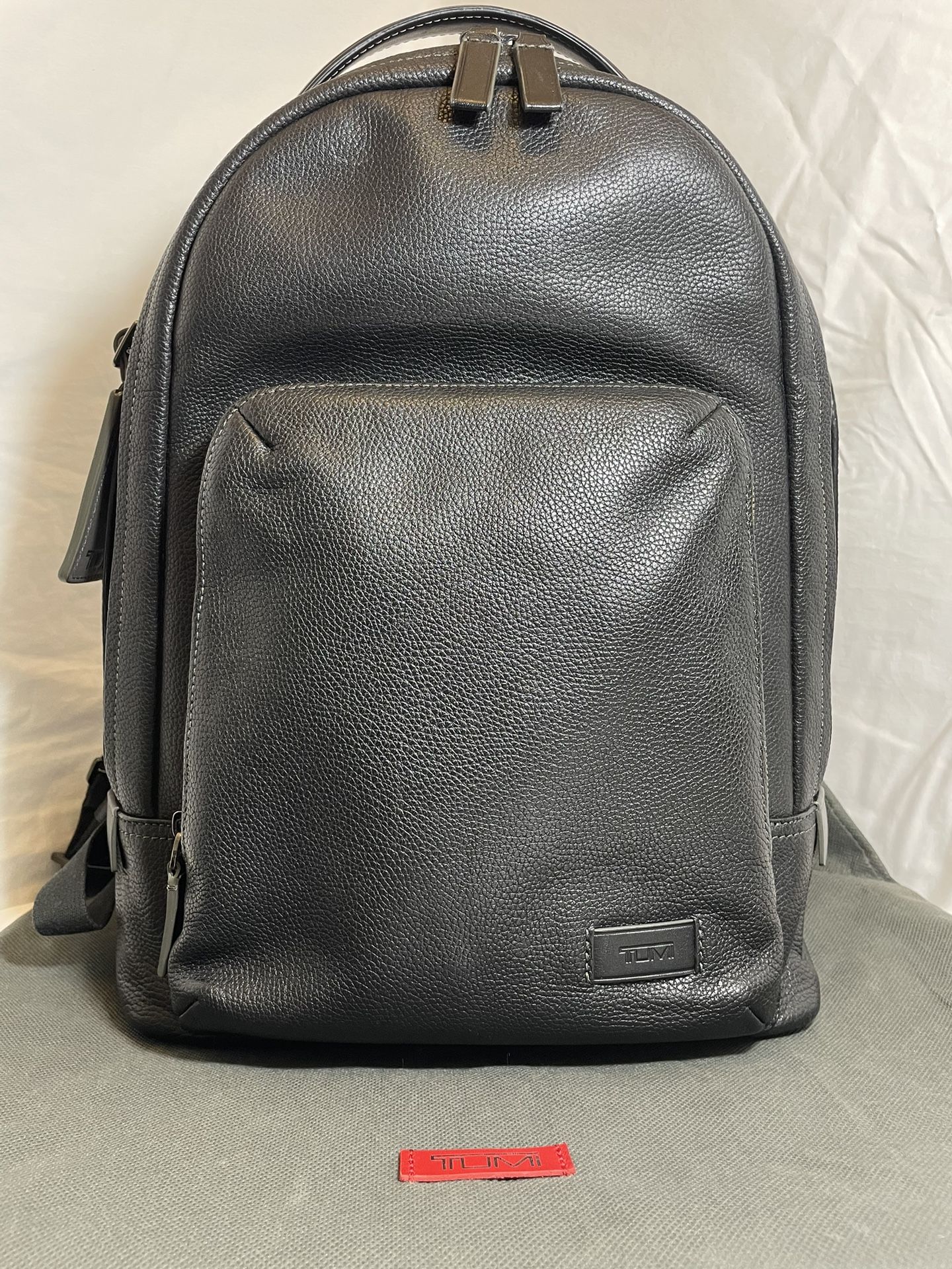 Unisex Black Leather Tumi Book Bag Backpack