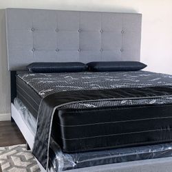 Brand New Queen Size Grey Bed Frame With New Mattress Set/Fast Delivery