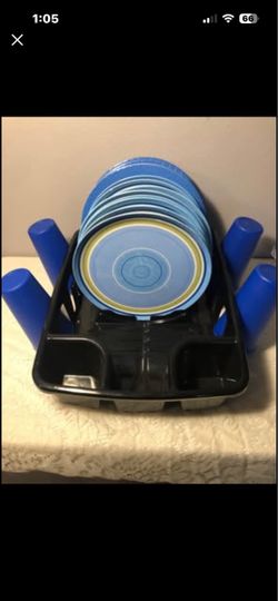 Dish Drying Rack with Blue Plates and Cups