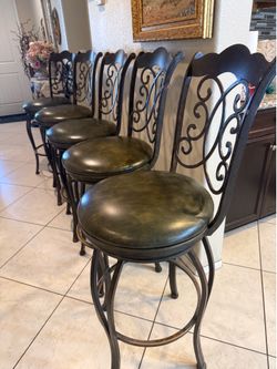 set of 5 heavy brass antique metal bar stool