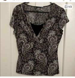 Perception Concept, Black And Gray Paisley Pattern Blouse… Size M