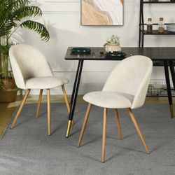 Homy Casa PUZ 33.9 Inch Modern Fabric Upholstered Dining Chairs Set of 2 Cream