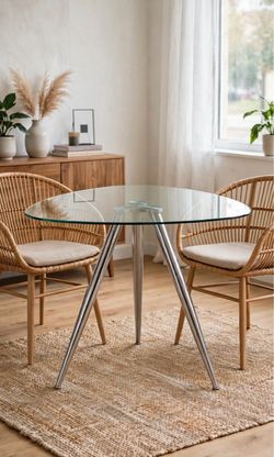 Triangular Glass Top Tripod Dining Table