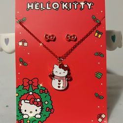 Hello Kitty Christmas Necklace & Earrings Set