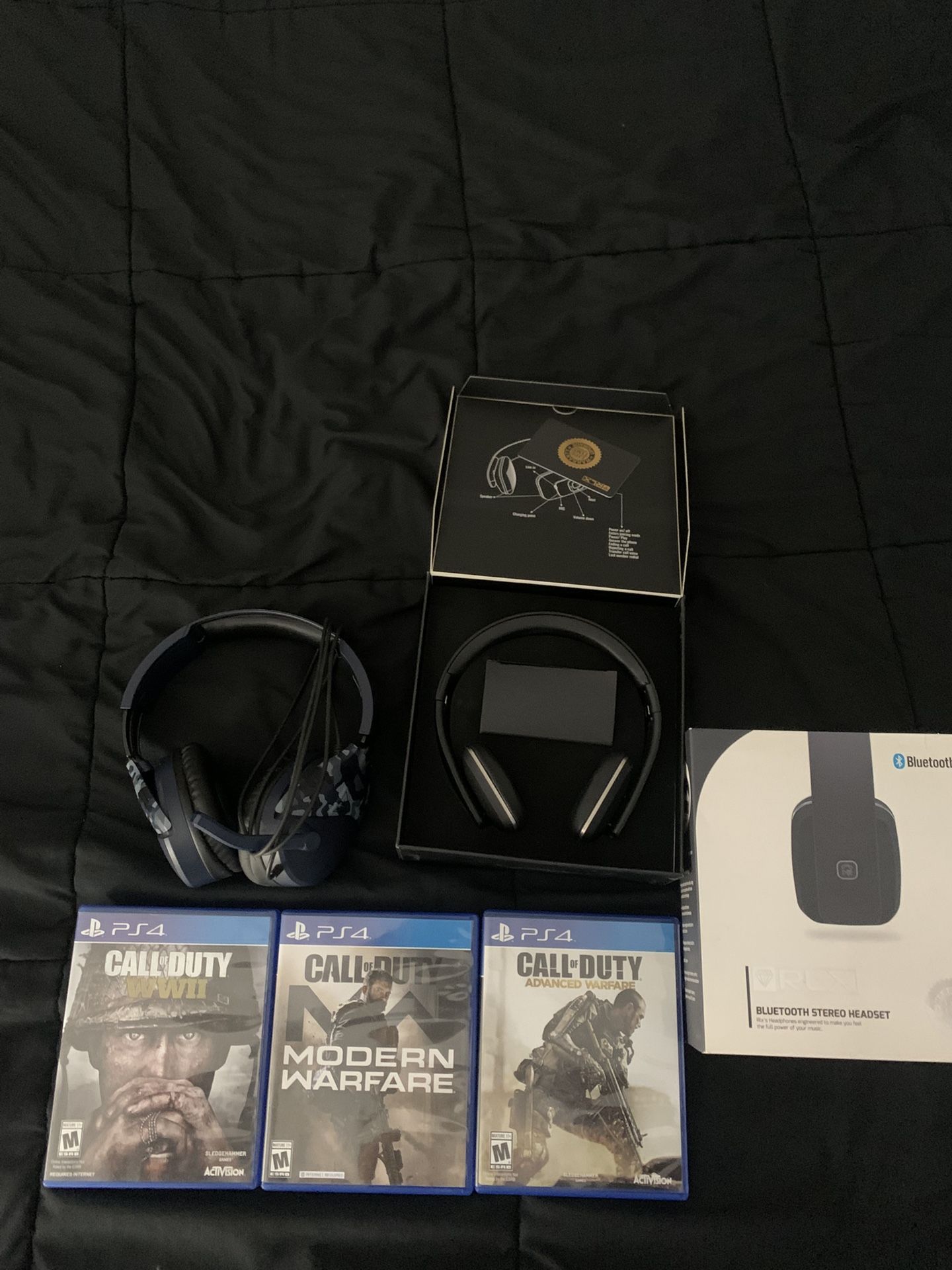 Selling Turtle Beach Gaming Head Set, With 3 PS4 Games, And A Bluetooth Stereo Head Set.