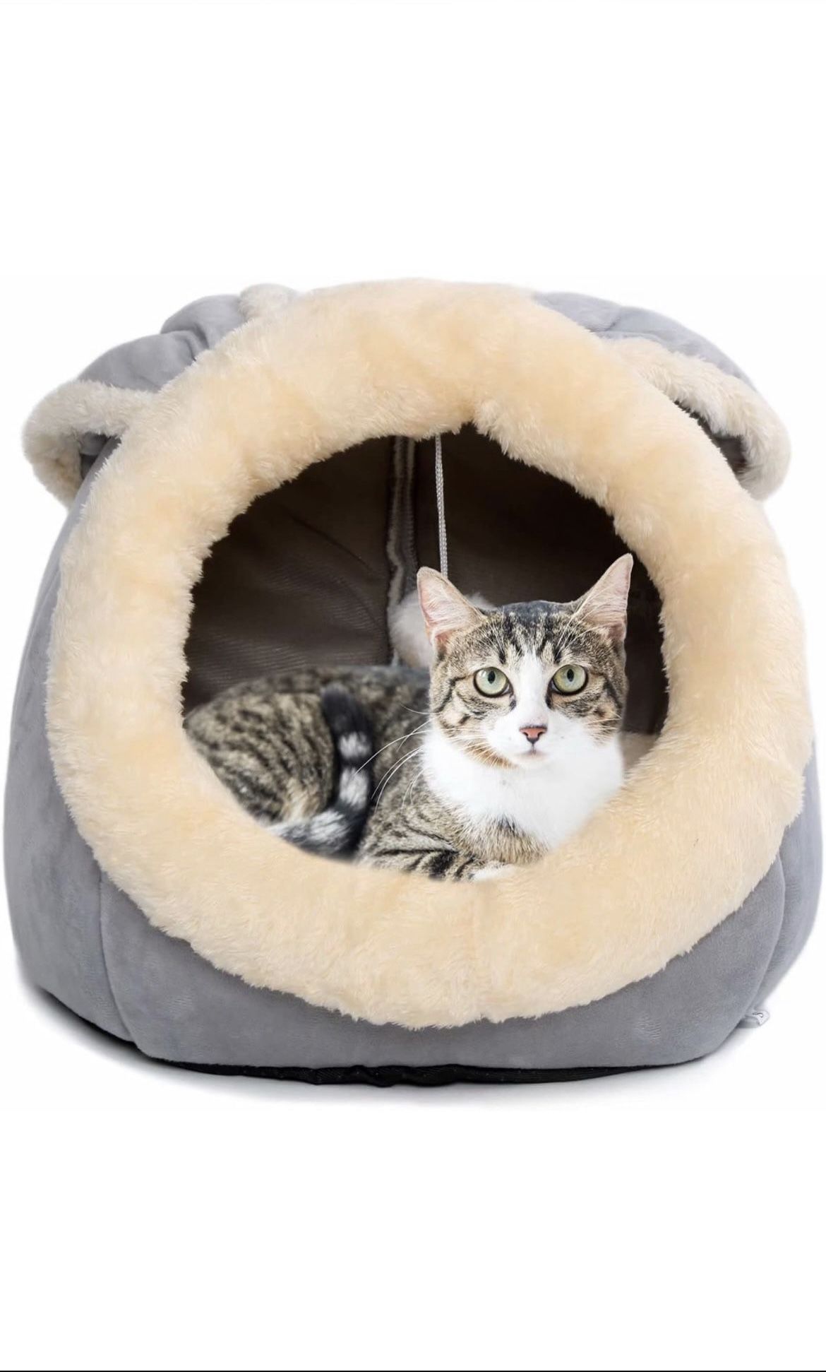 Beds for Indoor Cats - with Anti-Slip Bottom, Rabbit-Shaped Dog Cave with Hanging Toy, Puppy Bed with Removable Cotton Pad