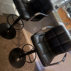 Set Of 2 Black Leather Bar Stools 