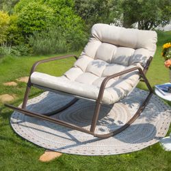 Outdoor Indoor Rocking Chair for reclining, Metal Lounge Rocking Chair with Armrest & Footrest