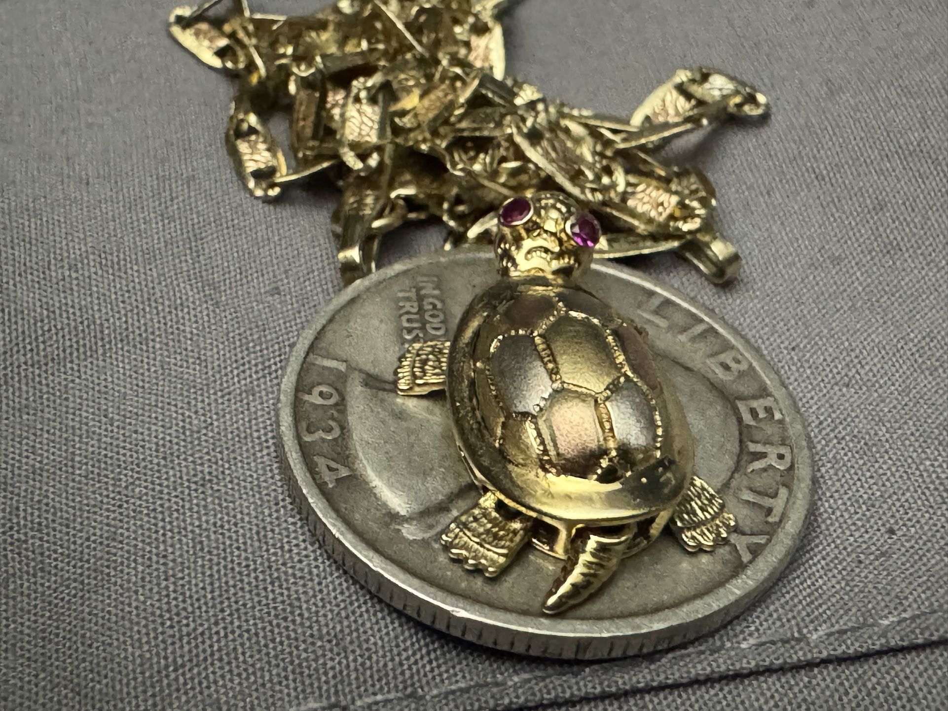 14K Multicolored Turtle Pendant With Chain