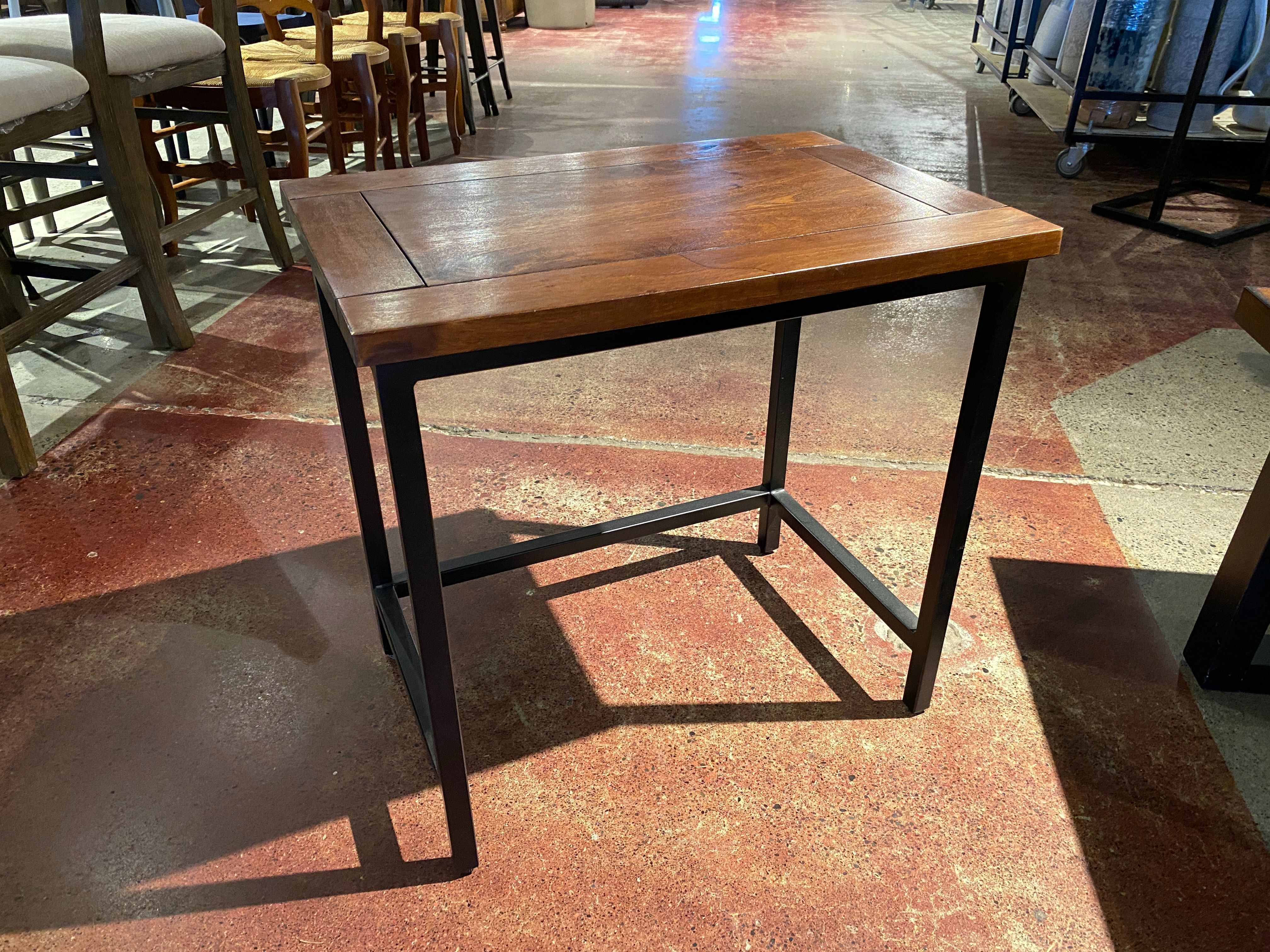 Industrial Style Wood End Table with Metal Legs