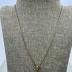 18kt 750 Gold 18” Box Chain w/ Stainless Steel Angel Pendant