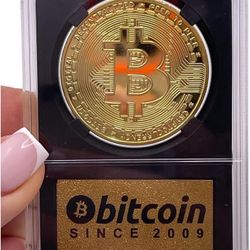 Bitcoin Coin Golden Souvenir In Display Case