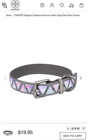 PAWOOF Designer Collection Genuine Leather Dog Collar Silver Version

