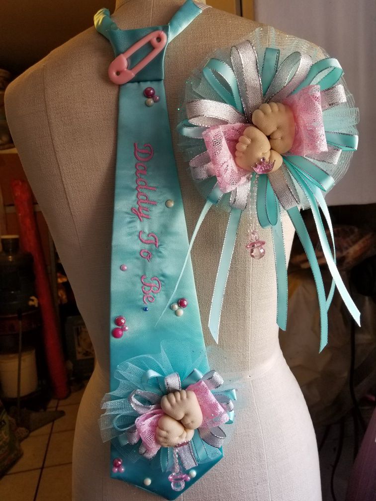 Corsage and tie baby shower