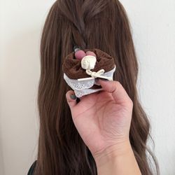 Brown with off white rose scrunchie/hair tie