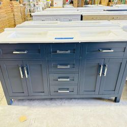 Brand New Bathroom Vanity in Navy Blue 60”, double sink soft close solid wood $799 