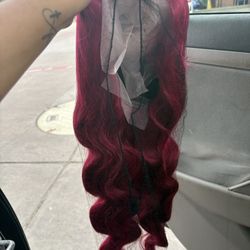 Burgundy 32 Inch Human 13x6 Lace Front 