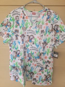 BRAND NEW DICKIES SCRUB TOP WITH TAGS MEOWDY PURRTNER SIZE 2XL