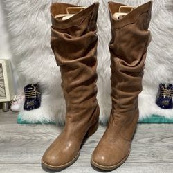 MIA Brown Leather Slouch Boots Womens Size 6 M 