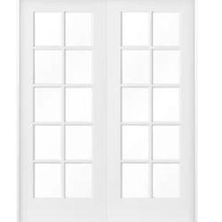Krosswood Doors 60 in. x 80 in. Craftsman Shaker 10-Lite Both Active MDF Solid Core Double Prehung French Door