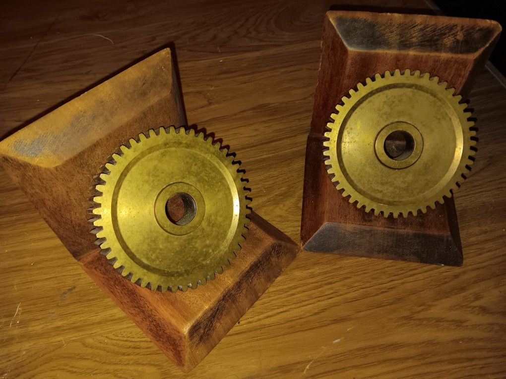 Unique Vintage Brass/Wood Bookends