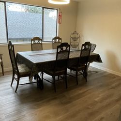 Three-Piece Dining Room Set. Table, Chairs, Hutch, Buffet.