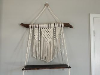 Macrame Wall Hanging with Driftwood and Shelf