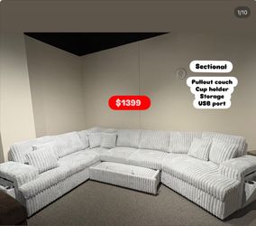 Large Sectional Sofa with Pullout and Storage