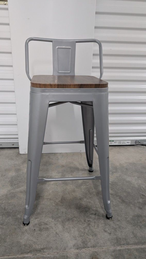 Metal Barstools Low Back, Silver Wooden Stool