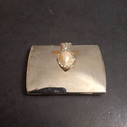 Vintage Mid 20th Century Silvertone Folding Double Pocket Mirror- Pearl Snap Clasp