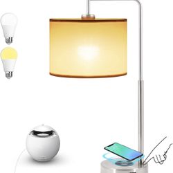 Touch Control Table Lamp W/ USB Ports Dimmable Wireless Charge Includes 2 Bulbs