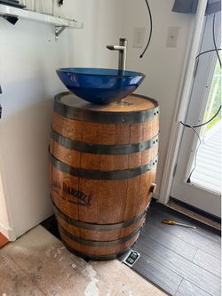 Whiskey Barrel Sink and faucet