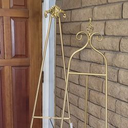 DecMode 66" Gold Metal Large Foldable 2 Tier Easel with Scroll Finial, 1-Piece