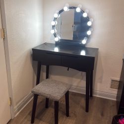 SMALL BLACK VANITY W/  STOOL