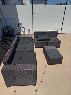 6-pieces Outdoor Rattan Wicker Sectional Seating Set