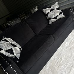 Nice Black 2pc Sofa Couch Set