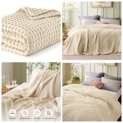 Cooling Cotton Waffle Queen Size Blanket - Lightweight Breathable Blanket of Rayon Derived from Bamboo for Hot Sleepers, Luxury Throws for Bed, Couch 