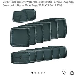 14 Pcs Outdoor Cushion Slipcovers, Patio Furniture Cushion Cover Raplacement, gray edge