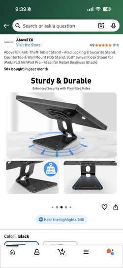 AboveTEK Anti-Theft Tablet Stand - iPad Locking & Security Stand, Countertop & Wall Mount POS Stand,