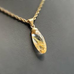 14k solid yellow gold golden hair quartz Pendant charm