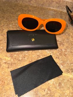 SHEIN Women's Oval Sunglasses Orange Plastic Frame Black Tinted w/ Case