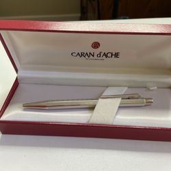 CARAN D ACHE ECRIDOR CHEVRON SILVER PLATED BALLPOINT PEN WITH BOX 