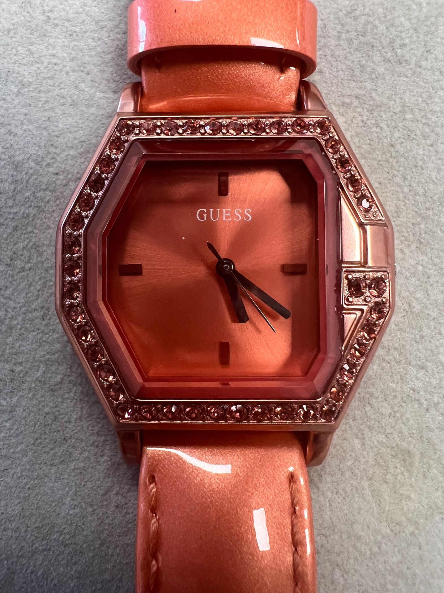 Guess Coral Orange Patent Leather Crystal Glitz Watch
