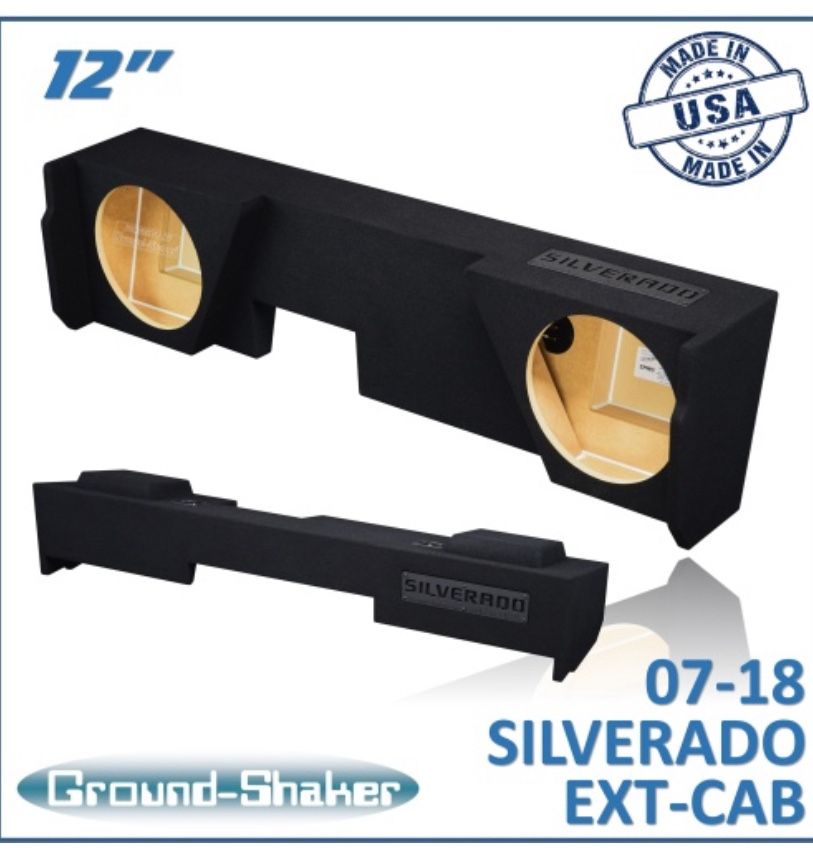 Black 12" Dual Sealed Sub Box, Fits 07-18 Chevy Silverado Extended Cab