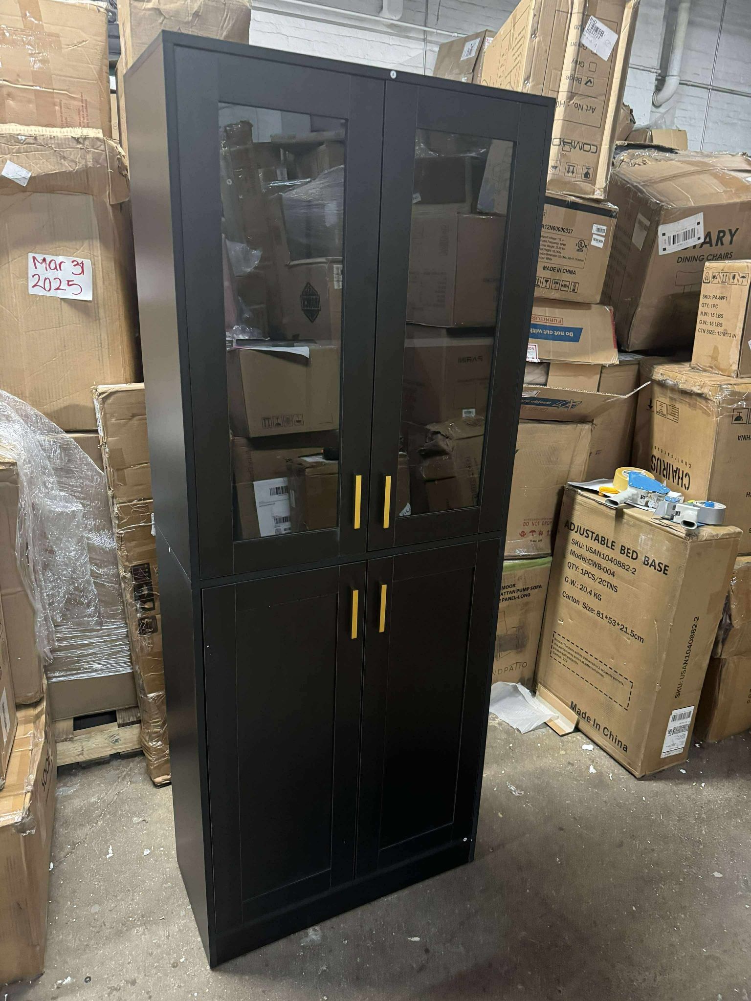 71" Tall Kitchen Storage Cabinet with Doors and Shelves, Freestanding Wood Cupboard Acrylic Glass Door Display Bookcase for Dining Room Living Room Ba