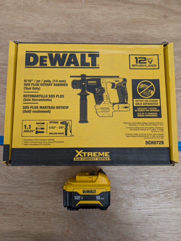 DeWalt 12v Brushless Xtreme 9/16" SDS Rotary Hammer & 5AH Battery NEW