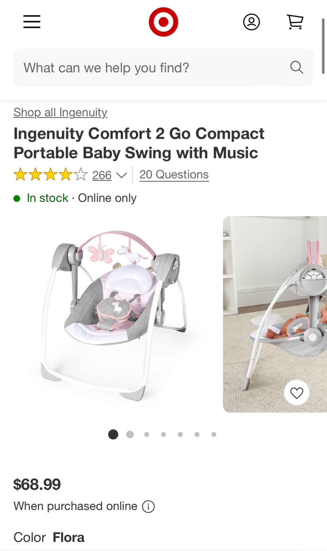 Ingenuity Comfort 2 Go Compact Portable Baby Swing With Music 