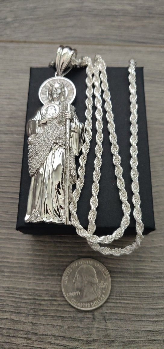 Cadena Y San Judas XL Con Zirconia 