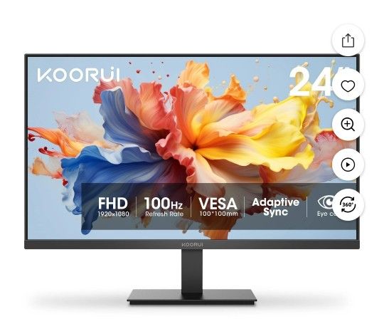 KOORUI Computer Monitor 24'' FHD 1920x1080p, PC Monitor 100Hz, HDMI&VGA VESA, E2412F