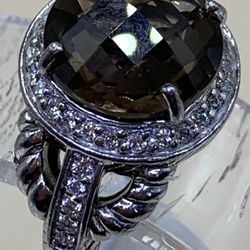  Size 5.5 Judith Ripka 925 Silver/Amber Gemstone Ring